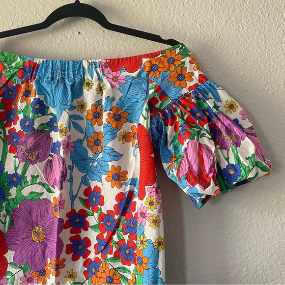 H&M Floral Off the Shoulder Top Blouse Women’s 2 Puff Sleeve 70s Vintage Vibes - Picture 10 of 13